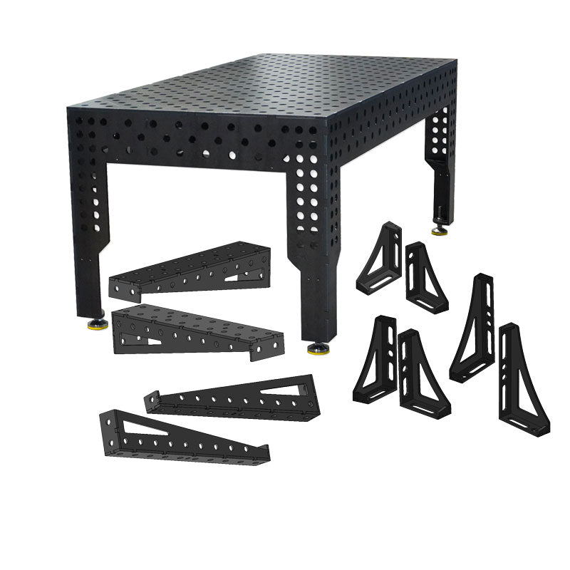 3D Schweißtisch PREMIUM D28 | 2000x1000x200x12mm + 10-tlg. Verlängerungs- & Spannwinkel-Set