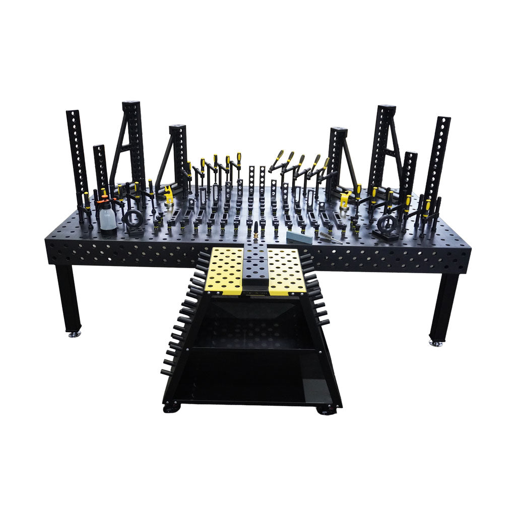 3D Schweißtisch PROFI Ø28 Plasmanitriert
3000 × 1500 × 200 mm | 25 mm
inkl. 102-tlg. PROFI Set D28 × 50 mm & Werkzeugwagen D28