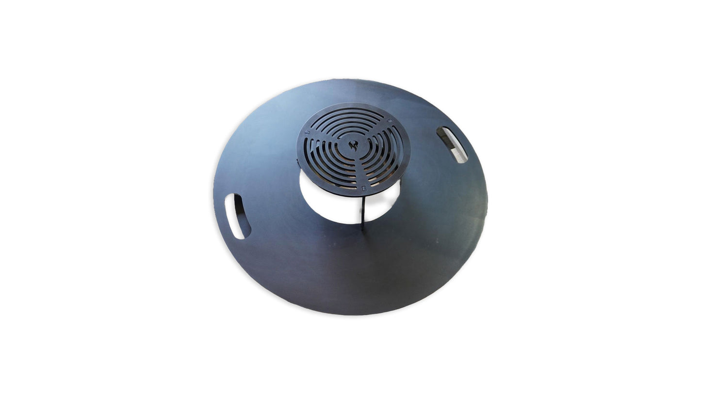 PREMIUM SET Feuerplatte Black Forest Steel 800mm + Grilleinsatz mit Anhebung - 8mm + KOSTENLOSER VERSAND - Hot-tabledance