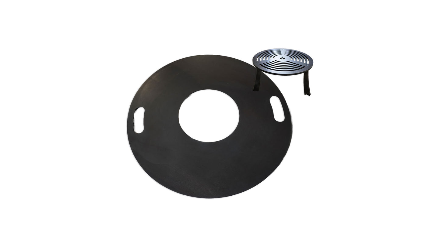 PREMIUM SET Feuerplatte Black Forest Steel 800mm + Grilleinsatz mit Anhebung - 8mm + KOSTENLOSER VERSAND - Hot-tabledance