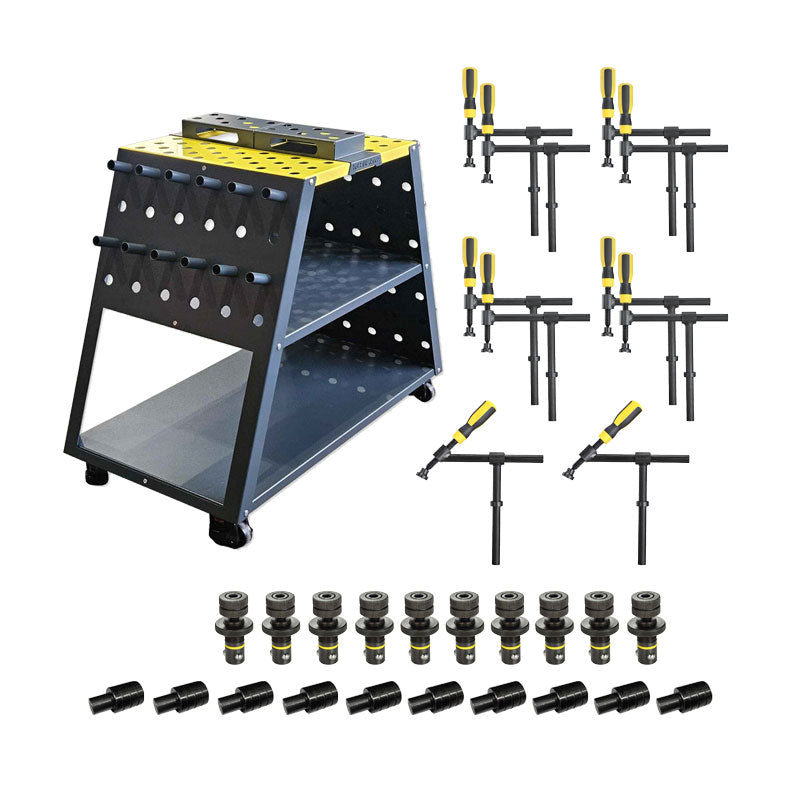 Mobiler Werkzeugwagen Set D16 – Komplettset mit Spanntechnik für 16 mm Schweißtischsysteme