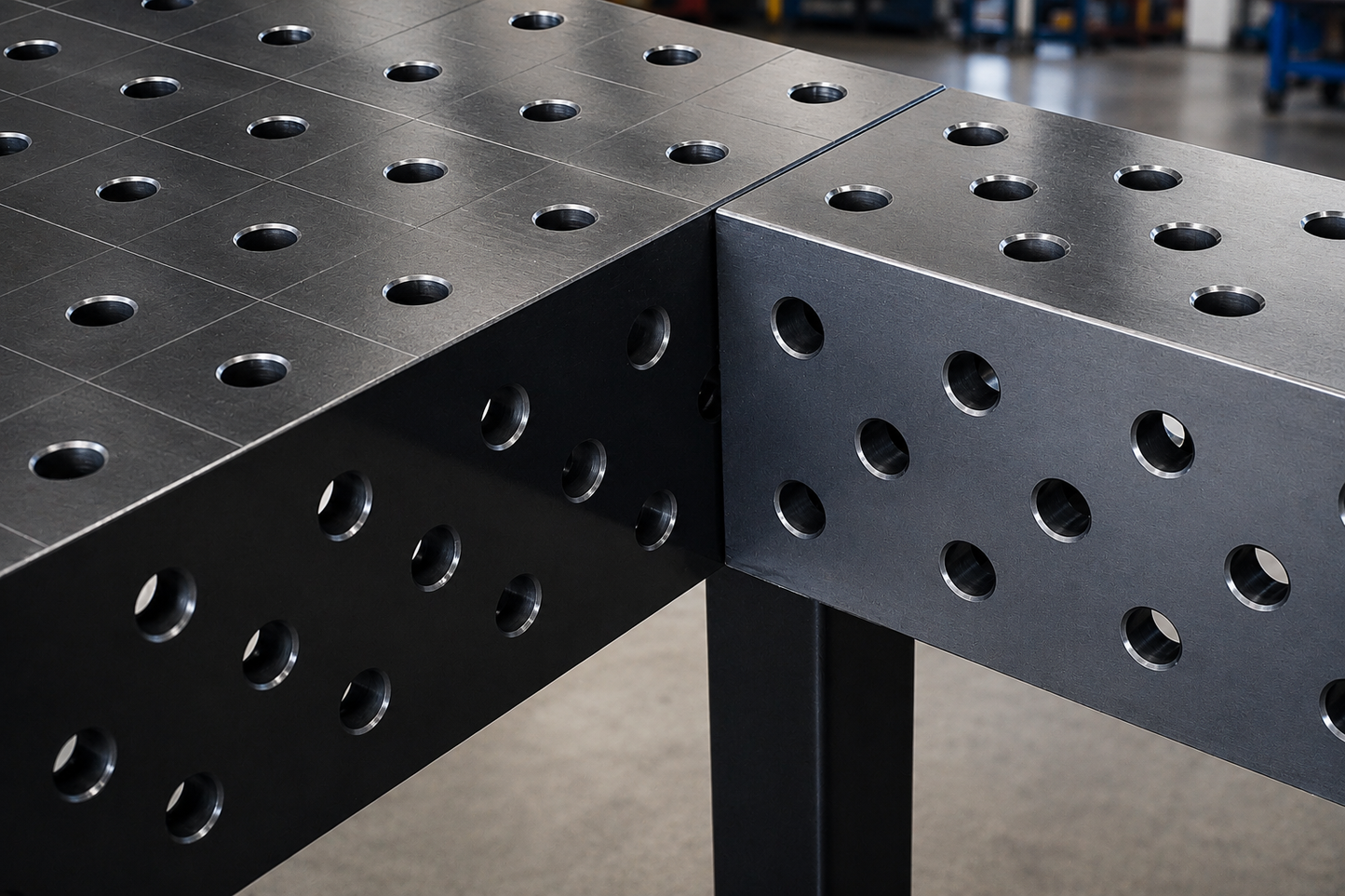 Schweißtisch 1200×1200 System 28 – PROFI 3D | Platte 25 mm plasmanitriert inkl. 40-tlg. PROFI Spannset