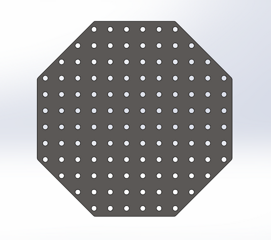 Achtkant Lochplatte D16 600 mm 8 mm – kompakte System-16-Spannplatte für modulare Arbeitsplätze mit präzisem 50x50 Lochraster