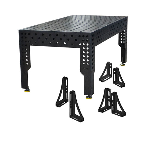 3D Schweißtisch PREMIUM D28 – 2400 × 1200 × 200 mm | 12 mm stark (6-tlg. Verlängerungs- &amp; Spannwinkel-Set optional)
