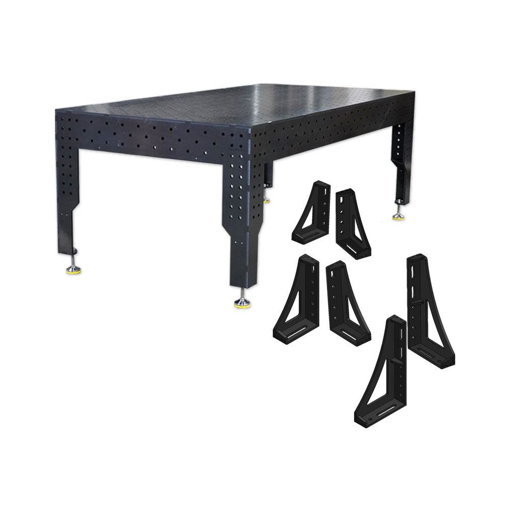 3D Schweißtisch PREMIUM D16 – 2400 × 1200 × 200 mm | 12 mm stark (6-tlg. Spannwinkel-Set optional)