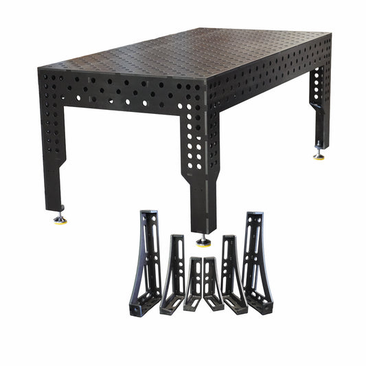 Premium Schweißtisch D28 – 2000 × 1000 × 200 mm | 12 mm - Konfigurierbar mit 6-tlg. Spannwinkel-Set D28 300-450-600 mm (Links und Recths)