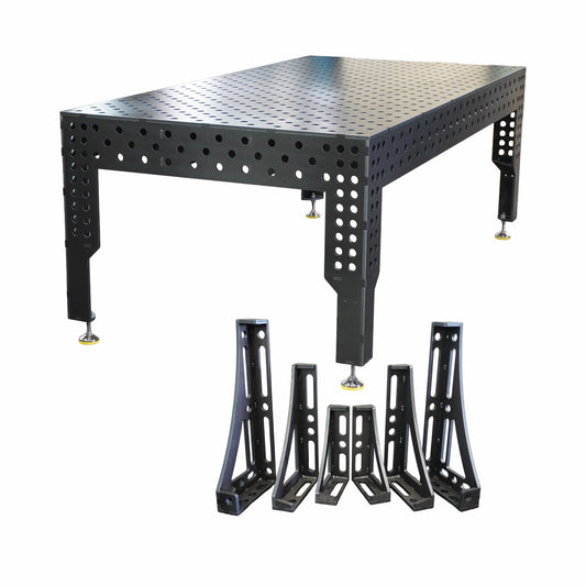 Premium Schweißtisch D28 – 2400 × 1200 × 200 mm | 12 mm - Konfigurierbar mit 6-tlg. Spannwinkel-Set D28 mit 300,450 und 600 mm - Links und Rechts