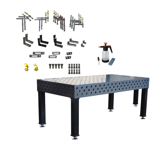 3D Schweißtisch PROFI Ø28&nbsp;Plasmanitriert&nbsp;– 2000 x 1000 x 200 mm | 25 mm stark + 43tlg. Werkzeugsatz + Pflege&amp;Reinigung-Set