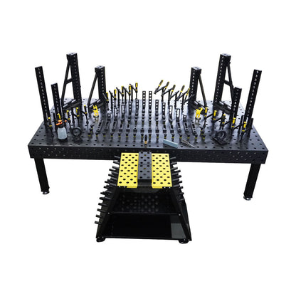 3D Schweißtisch PROFI Ø28 Plasmanitriert
3000 × 1500 × 200 mm | 25 mm

inkl. 102-tlg. PROFI Set D28 × 50 mm &amp; Werkzeugwagen D28