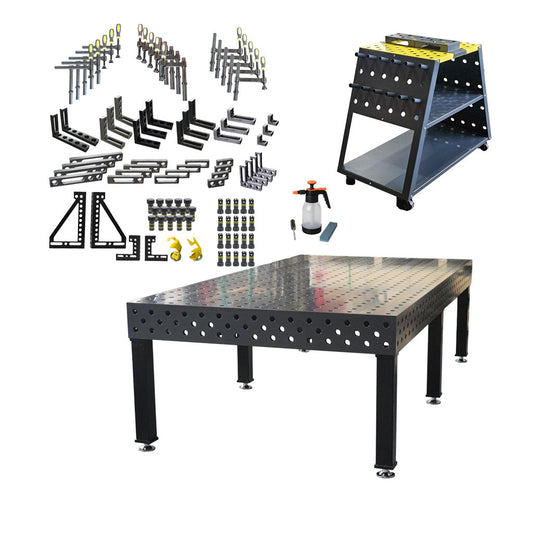 3D Schweißtisch PROFI Ø28 Plasmanitriert – 3000 × 1500 × 200 mm | 25 mm stark + 93-tlg. Werkzeugsatz + Werkzeugwagen D28 + Pflege&amp;Reinigung-Set