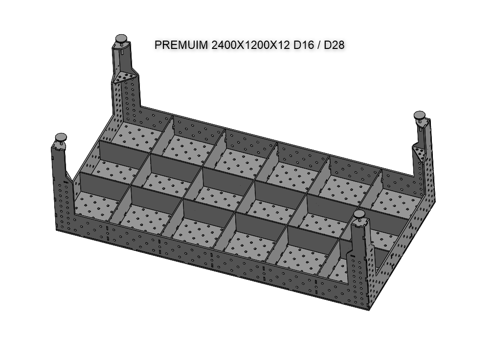 3D Schweißtisch PREMIUM D28 – 2400 × 1200 × 200 mm | 12 mm stark + 10-tlg. Verlängerungs- &amp; Spannwinkel-Set