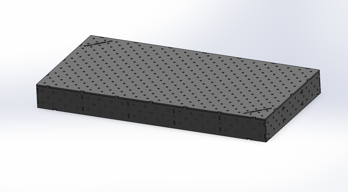 3D Schweißtisch Work-Pro D16 2000 × 1000 × 200 mm mit Diagonalraster 100 × 100 mm in Perspektivansicht