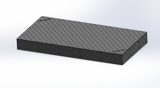 3D Schweißtisch Work-Pro D16 2000 × 1000 × 200 mm mit Diagonalraster 100 × 100 mm in Perspektivansicht