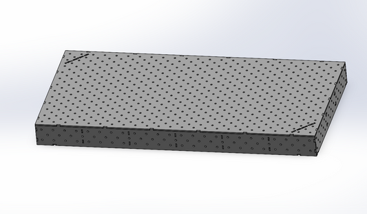 3D Schweißtisch Work-Pro D16 2400 × 1200 × 200 mm mit Diagonalraster 100 × 100 mm in Perspektivansicht