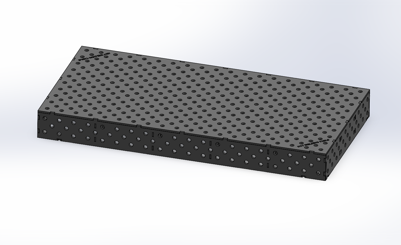 3D Schweißtisch Work-Pro D28 2000 × 1000 × 200 mm mit Diagonalraster 100 × 100 mm in Perspektivansicht