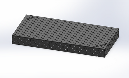 3D Schweißtisch Work-Pro D28 2000 × 1000 × 200 mm mit Diagonalraster 100 × 100 mm in Perspektivansicht