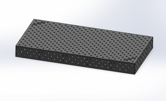 3D Schweißtisch Work-Pro D28 2000 × 1000 × 200 mm mit Diagonalraster 100 × 100 mm in Perspektivansicht