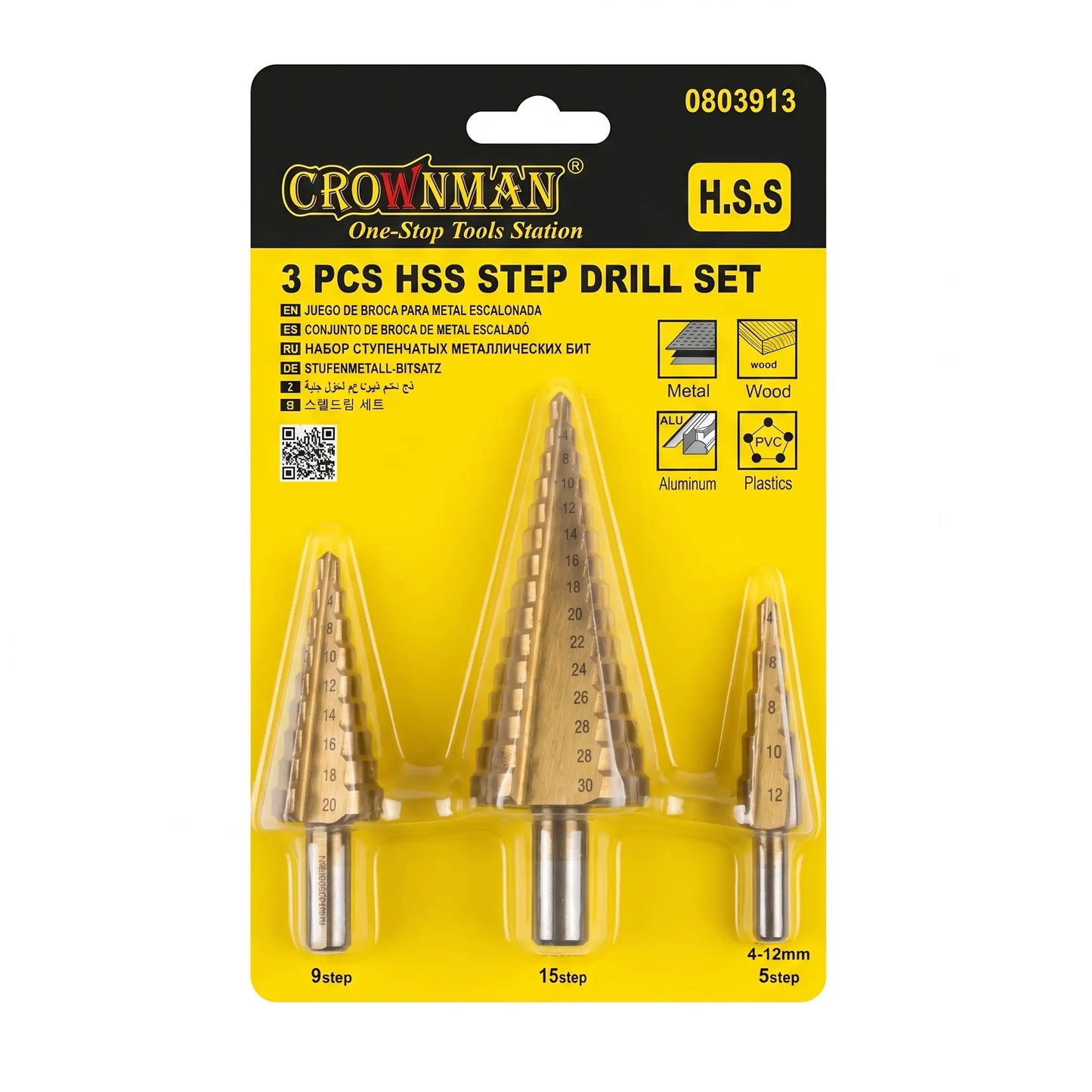 Crownman 3-teiliges HSS Stufenbohrer-Set