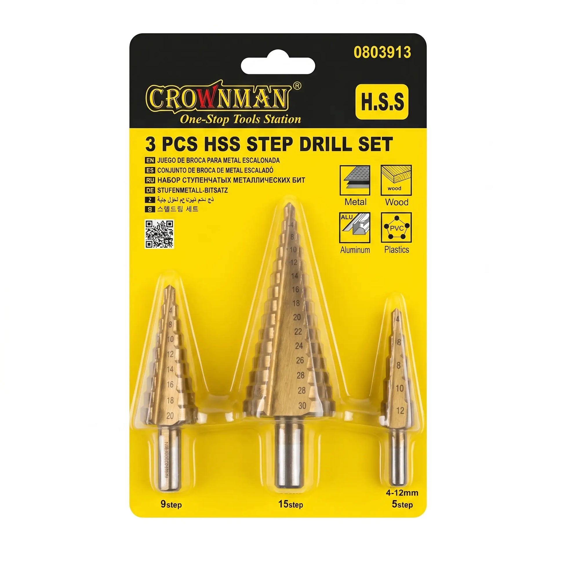 Crownman 3-teiliges HSS Stufenbohrer-Set