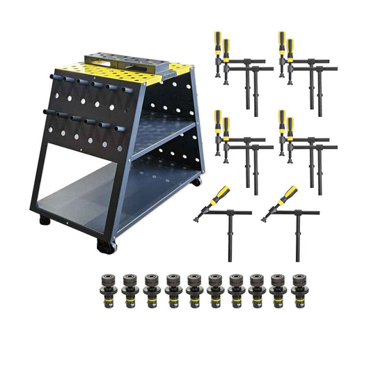 Mobiler Werkzeugwagen Set D16 – Komplettset mit Spanntechnik für 16 mm Schweißtischsysteme